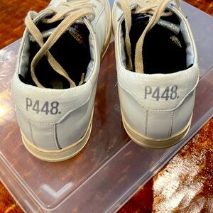 P448 Womens John White Leather Metallic Casual and Fashion Sneakers Shoes